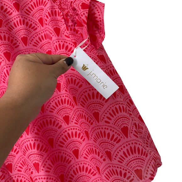 J Marie Pink Red Noelle Geometric Flutter Sleeve Preppy Blouse Size XSmall NEW - Picture 6 of 6